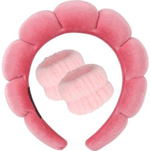 DRESHOW Spa Hoofdband voor Wassen Gezicht Polsband Pak Spons Zachte Badstof Make-up Huidverzorging Anti-slip Hoofdband voor Vrouwen Eén Maat