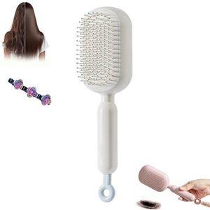 Intrekbare massagekamborstel, antistatische zelfreinigende haarborstel, ABS intrekbare luchtkussen ontwarrende borstels, gladde reinigende haarkam voor alle soorten thuis, reizen, kantoor, school (wit