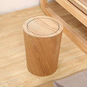 Houten Prullenbak Met Schommeldeksel - Ronde Keuken Afvalbak Voor Kantoor, Badkamer, Woonkamer (19x19x30cm / 7x7x12inch)