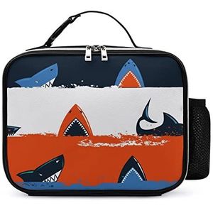 Abstracte haai met streep draagbare geïsoleerde lunchtassen doos draagtas volwassenen koeltas voor mannen en vrouwen werk picknick