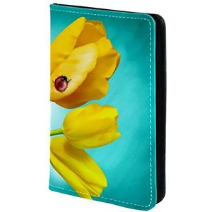 Paspoorthouder, paspoorthoes, paspoortportemonnee, reisbenodigdheden gele tulp lente bloem, Meerkleurig, 11.5x16.5cm/4.5x6.5 in