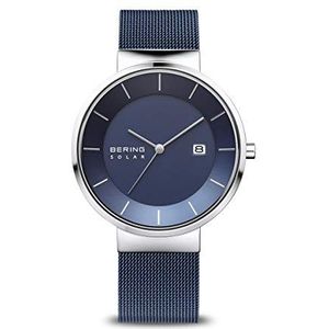 Bering Slim Solar Heren Analoog Zonne-Horloge Met Roestvrij Stalen Armband, 14639-307