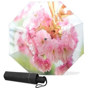 GISPOG Automatische opvouwbare paraplu, roze bloemen waterdichte compacte zon en regen reisparaplu's voor dames en heren, 1 kleur, Eén maat