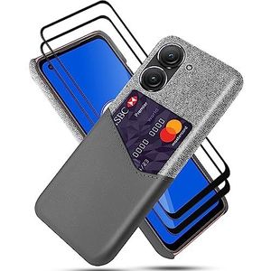 GMUJIAO Case voor Asus Zenfone 10,Hoesje met pasjeshouder,Schokbestendige Beschermhoes,Hoesje van stof met 2 Screen Protector [Ultradun]-Grijs