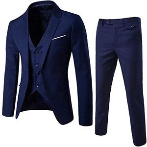 MISSMAO Herenpak, regular fit, businesspak, 3-delig, colbert, broek, vest, marineblauw, S