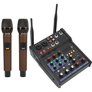 4-kanaals Audiomixer, Professioneel USB Bluetooth MP3-geluidsbordconsolesysteem met 2 Draadloze Microfoons, 16 DSP en Stereo/mono-aanpassing, Draagbare DJ-mixer voor Pc-opname, Live Streaming