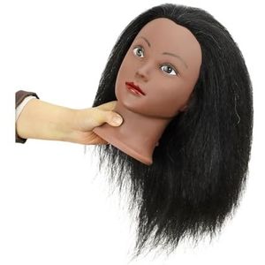 Mannequinhoofd met menselijk haar en pruikstandaard, statief for schoonheidsschool, vlechtpraktijk, kappersopleiding, mannequinhoofdstatief(1)