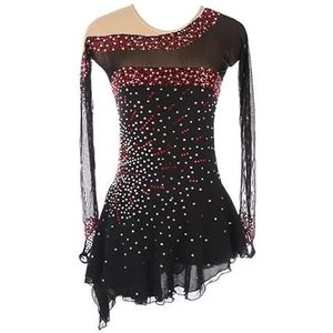 Nnnydjy Prachtig schaatspak Handgemaakte kunstschaatsjurk Meisjes lange mouwen kunstschaatsdansoutfit Glanzende kristallen Rok met asymmetrische zoom,zwart,11_13Years