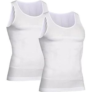 2 stuks compressieshirt for heren, mouwloos, afslankvest, tanktop, bodysuit, buikspieren, shapewear(White,3XL)