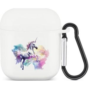 Witte Eenhoorn Regenboog Galaxy Leuke Case voor AirPods 2 & 1 Schokbestendige Beschermende Hoofdtelefoon Gevallen Cover Met Sleutelhanger Voor Mannen Vrouwen