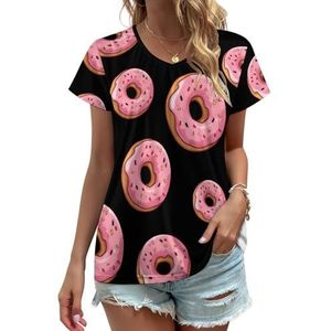 Cartoon Donuts Vrouwen V-hals T-shirts Leuke Grafische Korte Mouw Casual Tee Tops S