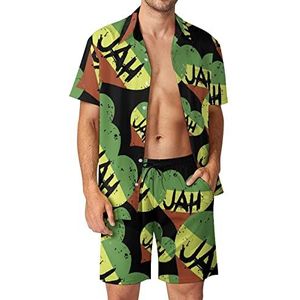 Love Jah Reggae Music Hawaiiaanse sets voor heren, button-down trainingspak met korte mouwen, strandoutfits, XL
