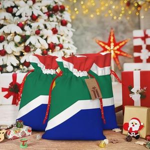 RLDOBOFE Kerstcadeauzakken met trekkoord Zuid-Afrika vlag Kerstmis jute geschenkzakje Kerstmis trekkoord tas voor Halloween Xmas Candy Zakken Herbruikbare Xmas Present Zakken voor Party Decoraties
