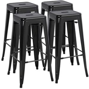 Barkrukken Ergonomische barkrukset van 4, 30 inch hoge metalen barkrukken, binnen buiten moderne stapelbare industriële stoelen Keuken (Color : Black-)