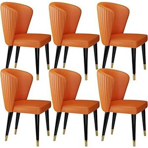 GEIRONV Set van 6 Keuken Woonkamer Lounge Stoelen, Moderne Microfiber Lederen Eetkamerstoelen Essen Massief Houten Voeten Receptie Eetkamerstoel Eetstoelen (Color : Orange, Size : 84 * 44 * 48cm)