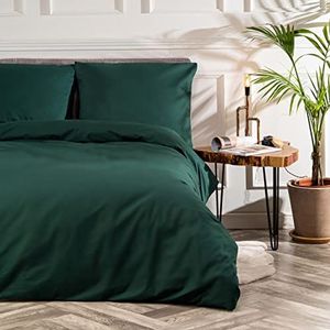 VEL VET HOME Deluxe Beddengoedset, 155 x 220 cm, 100% katoen, dekbedovertrek met kussensloop 80 x 80 cm, hoogwaardig dekbedovertrek met ritssluiting, Made in EU, donkergroen, 155 x 220 cm