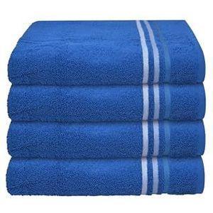 Schiesser Handdoek Skyline Color - 100% Katoen - Set van 4 badhanddoeken - Goed absorberende badlaken set - 50 x 100 cm - Blauw