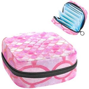 Maandverband Opbergtas, Menstruatiecup Pouch Tampon Bag, Menstruatie Pads Houder Organizer voor Vrouwen Meisjes, Aquarel Roze Zeemeermin Weegschalen