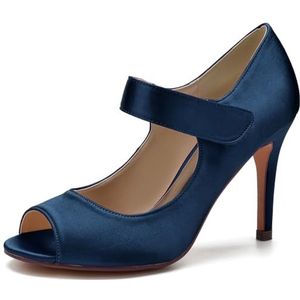 SYDZSW Bruiloftsschoenen Naald Hak Ivoor Satijn Hoge Hakken Bruidsschoenen Sandaal Bride 35-43, Donkerblauw, 43 EU