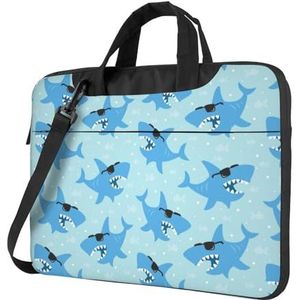 CZZYH Laptophoes met gevoerde schouderriem en handvat, cartoon, schattige haaien, laptoptas voor dames en heren, Zoals getoond, 15.6 inch