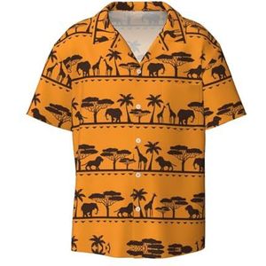 ZEEHXQ Grijs Tribal Print Mens Casual Button Down Shirts Korte Mouw Rimpel Gratis Zomer Jurk Shirt met Zak, Afrikaanse Dieren, 3XL