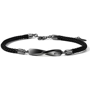 Paar Armband Gevlochten Armband Romantische Mobius Ring Charm Armbanden voor Koppels Zilveren Kleur Forever Love Touw Armband Set met Fijne Spiraal Textuur Zwart