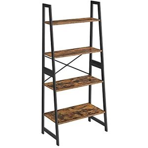 VASAGLE boekenkast, ladder plank, 4-tier staande plank, bamboe frame, eenvoudige montage, voor woonkamer, slaapkamer, keuken, vintage bruin-zwart BCB020B01V1