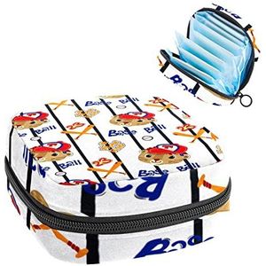 Periode Pouch Draagbare Tampon Opbergtas,Tampon Houder voor Portemonnee Vrouwelijke Product Organizer,Cartoon Baseball Cat, Meerkleurig, 4.7x6.6x6.6 in/12x17x17 cm