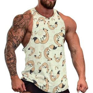 Fox Patroon Heren Tank Top Grafische Mouwloze Bodybuilding Tees Casual Strand T-Shirt Grappige Gym Spier