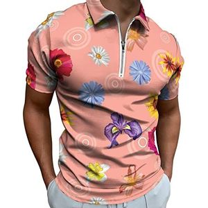 Kleurrijke bloemen heren poloshirt met rits T-shirts casual korte mouw golf top klassieke pasvorm tennis tee