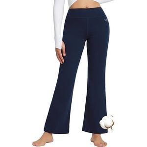 BALEAF Yogabroek voor dames, katoen, lange joggingbroek, vrijetijdsbroek, slagbroek, buikcontrole, werk, sportbroek met zakken, Donkergrijs 76 cm, S