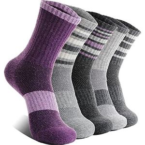 EBMORE Dames Merino Wol Sokken Thermosokken Wandelsokken Warme Sokken Wintersokken Dikke Wol Sportsokken Werksokken voor Buitenshuis 5 Paar Cadeaus (Strepen A Paars, M)