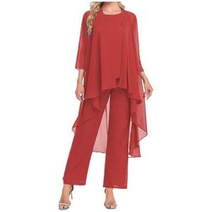 Moeder van de Bruid - Broekpak - Rood - 3-delig - Chiffon met Ruches