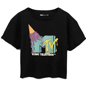 MTV Bijgesneden T-shirt voor vrouwen | Dames Muziek Televisie Band Songs Ice Cream Logo Black Crop Top | Festival Kleding Merchandise, Zwart, M