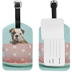 ALAZA Engels Bulldog Puppy In Cup Bagage Tag PU Lederen Tas Koffers Label