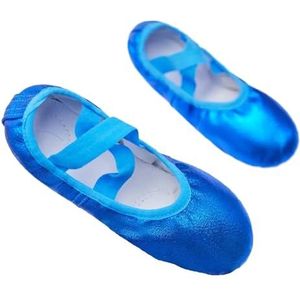 Balletschoenen voor meisjes, dansschoenen met gedeelde zool en glitter, oefenschoenen voor peuters, plat, zacht, licht, met kleurrijke elastische veters, Blauw, 38 EU