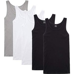 NUOZA vest heren tanktop 5 pack fijne rib spier shirts katoen alle maten en kleuren-zwart wit grijs,3XL