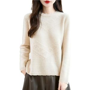 Dames Kasjmiertrui For De Herfst, Winter Zachte Warme Wollen Trui Lange Mouwen Ronde Hals Gebreide Pullover Casual Korte Gebreide Trui For Buiten, Kantoor(White,XL)