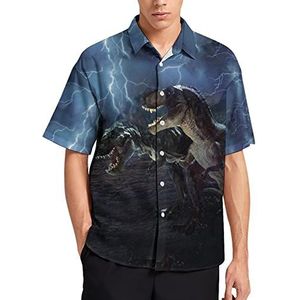 Thunder Dinosaur Rex Hawaiiaans shirt voor heren, zomer, strand, casual, korte mouwen, button-down shirts met zak