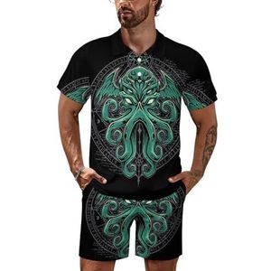 Cthulhu Poloshirt voor heren, set met korte mouwen, trainingspak, casual, strandshirt, shorts, outfit, L