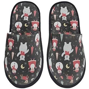 942 Slippers voor mannen, kerstman, beer, sneeuwpop, hertenhuis, pantoffels, casual, pluche, antislip huisschoenen, voor binnen en buiten, voor vrouwen, mannen, geschenken, Harige pantoffels 725,