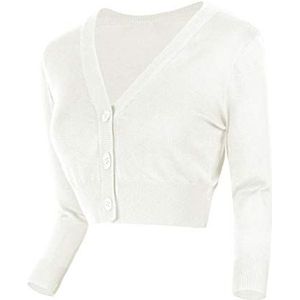 Urban GoCo Dames V-hals kort gebreid vest 3/4 mouwen, wit, M