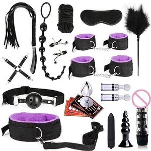 22 Pieces Kit | SM Bondage Sets | Restraint Kits for Women and Couples | Bed Restraints Sex Toys | BDSM Adult Games | Cuffs Nipple Clamps Blindfold Spanking Paddle (Purple)