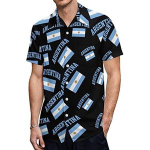 Vlag van Argentinië Heren Korte Mouw Shirts Casual Button-down Tops T-shirts Hawaiiaanse Strand Tees 2XL