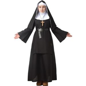 GRACEART Kostuum, zuster, non, religieus, film 'The Nun', klassieker, voor Halloween, habijt, net, voor volwassenen, Zwart, XL