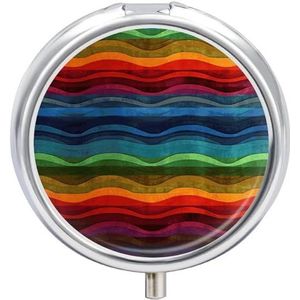 Regenboog pillendoos 3 compartimenten reizen pillenorganisator 3 keer per dag schattige mini pillenetui voor portemonnee en zak draagbare metalen medicijndoos met spiegel ronde dagelijkse
