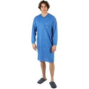 Schuerzenfabrik - Nachthemden voor heren met lange mouwen en korte mouwen - maat M tot XXXL, blauw patroon, L