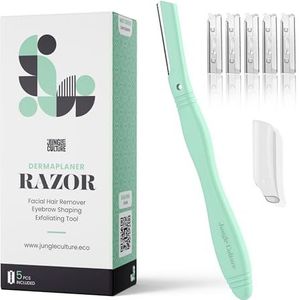 Jungle Culture Dermaplane Razor - Wenkbrauwvorming, precisie-peeling en ontharing voor een stralende, gladde huid - Dermaplaning gezichtsscheermes met 5 vervangbare mesjes - zero-waste - Mintgroen