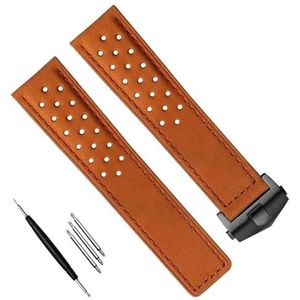 INSTR 22mm lederen horlogeband voor TAG HEUER MONACO serie heren horloges band met vouw gesp nubuck armband horlogeband (Color : Light brown black, Size : 22mm)