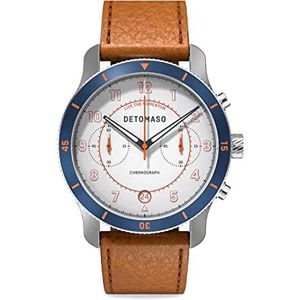 DeTomaso Venture Chronograaf Limited Edition White Blue - Leather Brown, wit, Riemen.